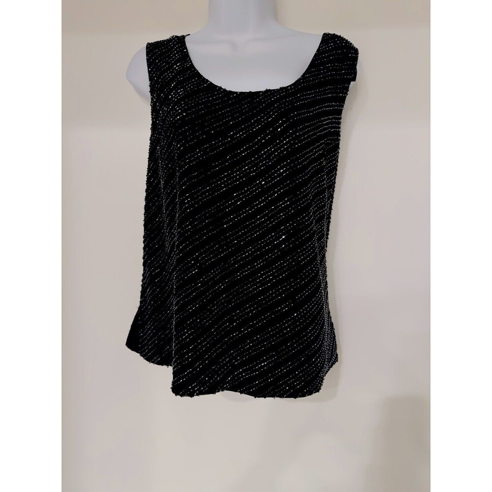 Jkara Top Womens Large Black Sequin Sparkle Beaded Glam Evening Formal Blouse XL